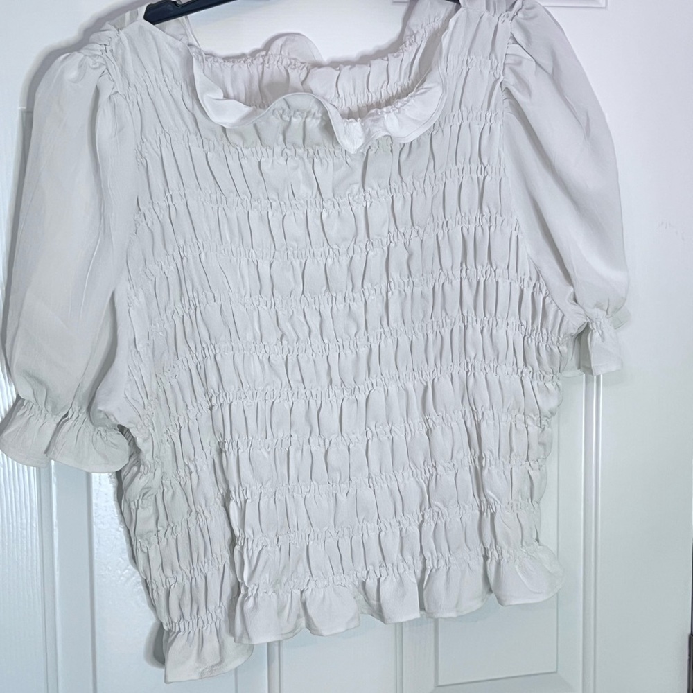 Elegant White Smocked Women's Top